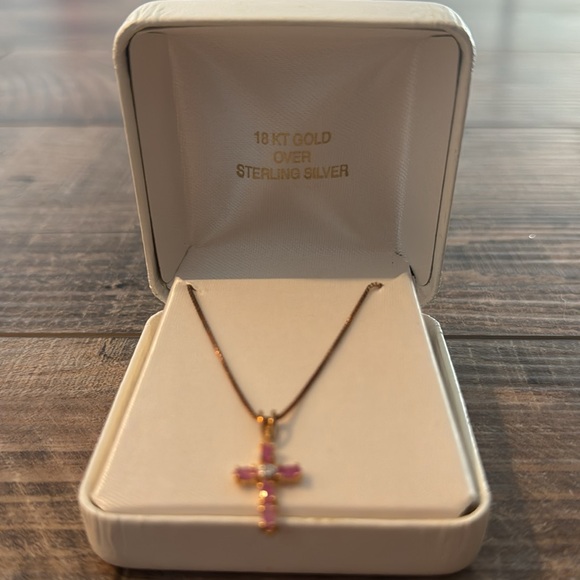 Gold and Pink Cross Necklace Never Worn Great Condition Box Included - Picture 3 of 4